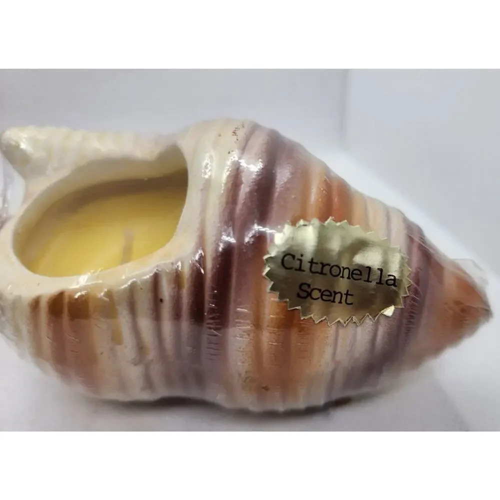 Set of 2 Citronella Scented Candles Ceramic Seashell Shell Decor New Wrapped